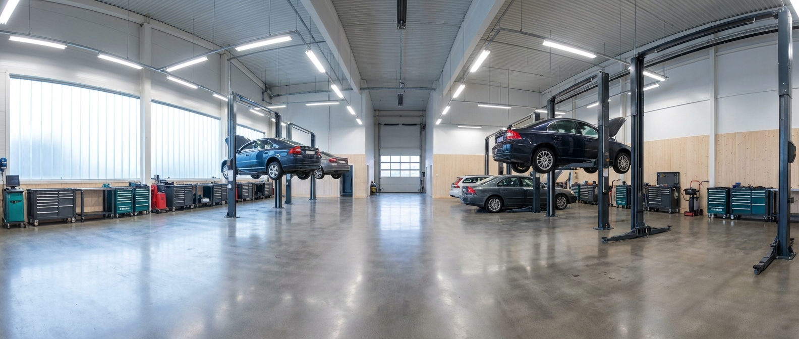 Verkstadspanorama hos Källa Fordonservice